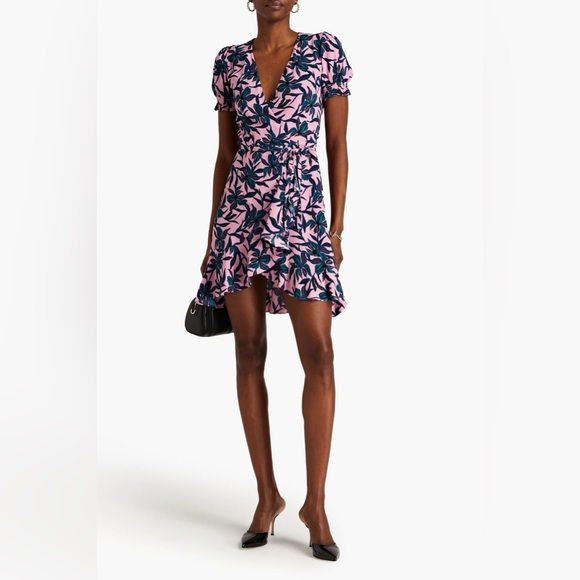 Diane Von Furstenberg Emilia Mini Wrap‎ Dress Floran Print Crepe size S - Picture 1 of 10